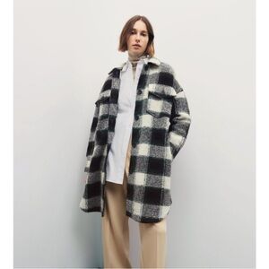 Zara Black and White Plaid Teddy Jacket